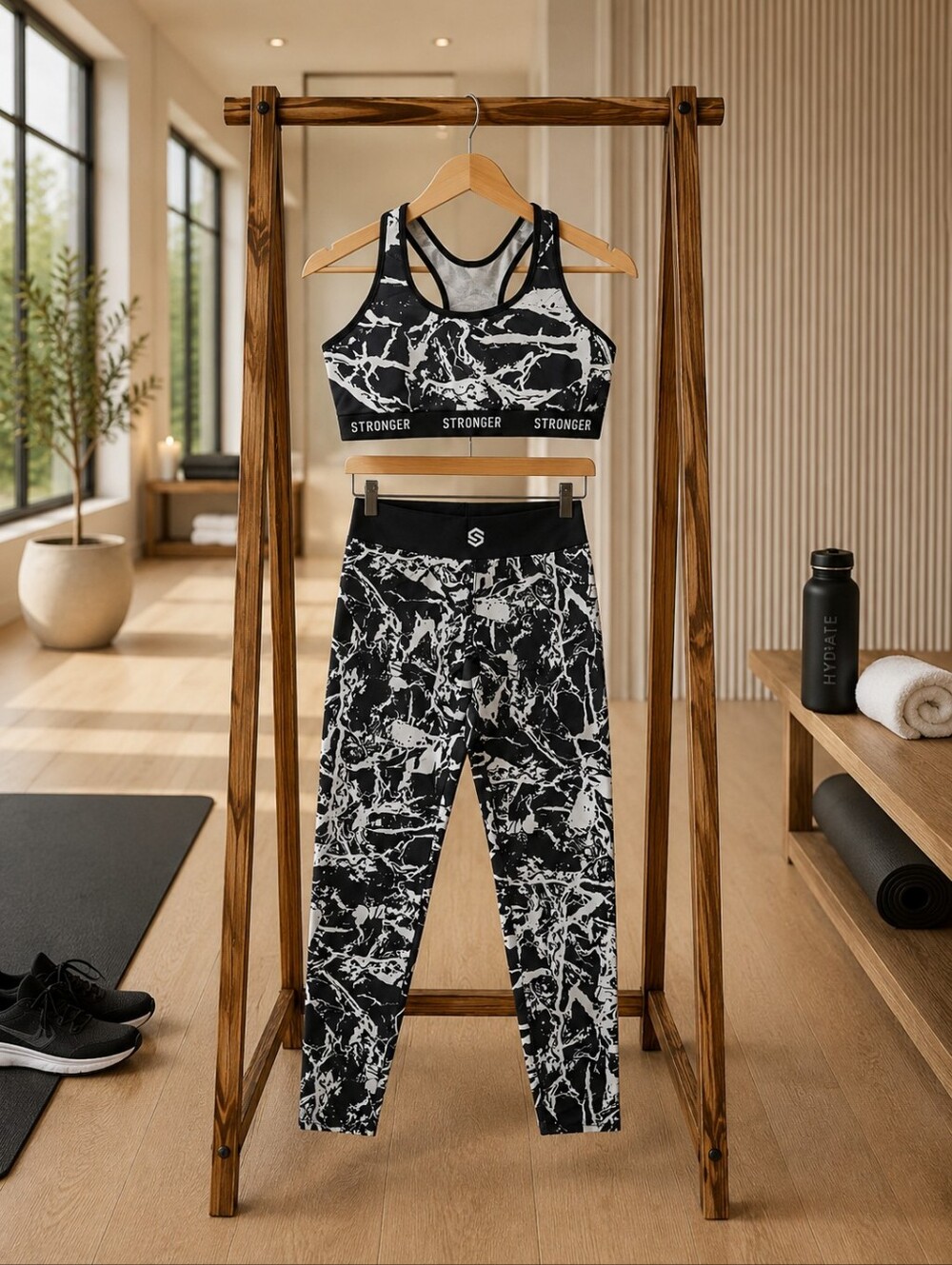 Stronger 2-Piece Marble Print Workout Set Medium NWOT Athleisure